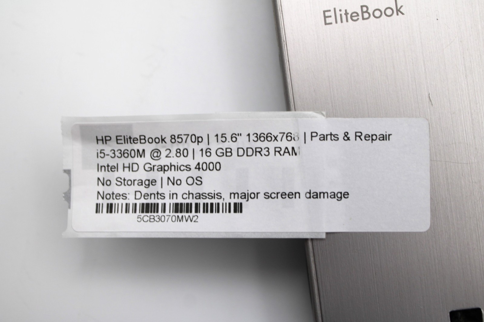 HP EliteBook 8570p i5-3360M@2.8GHz 16GB DDR3 NO STORAGE/OS *PARTS/REPAIR* READ