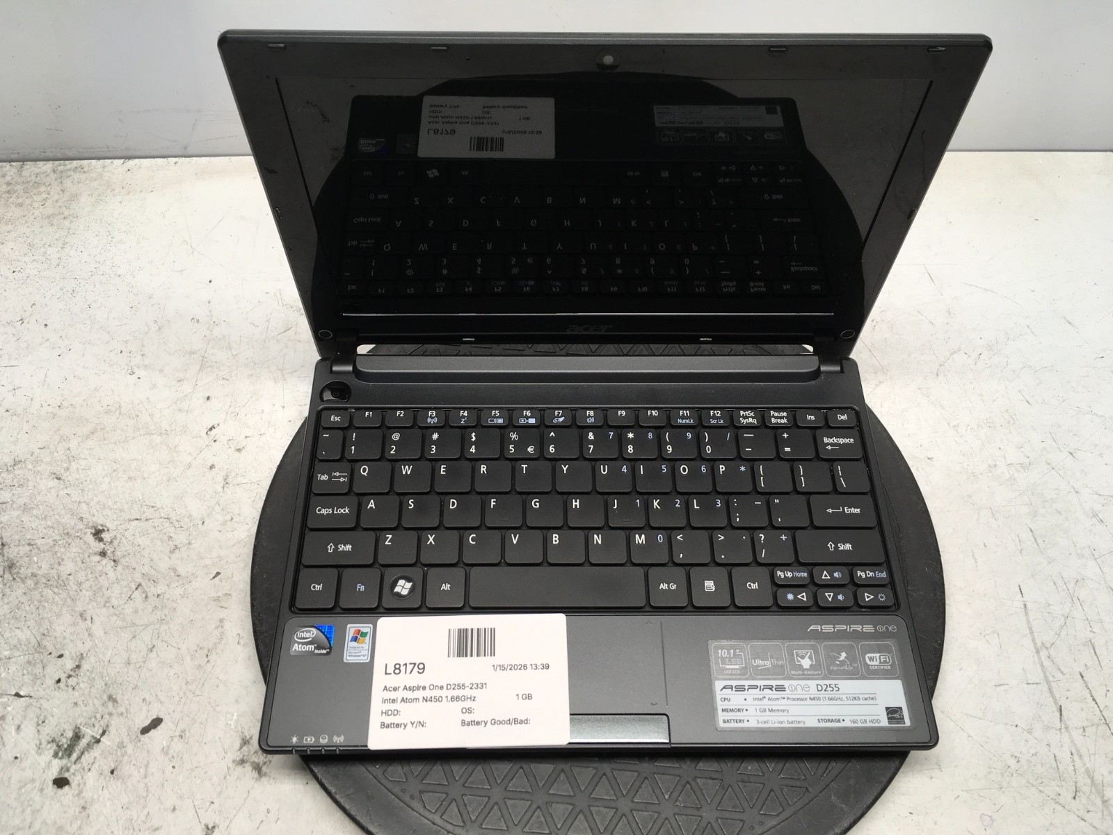 Acer Aspire One D255-2331 Intel Atom N450 1.66GHz 1 GB NO HDD