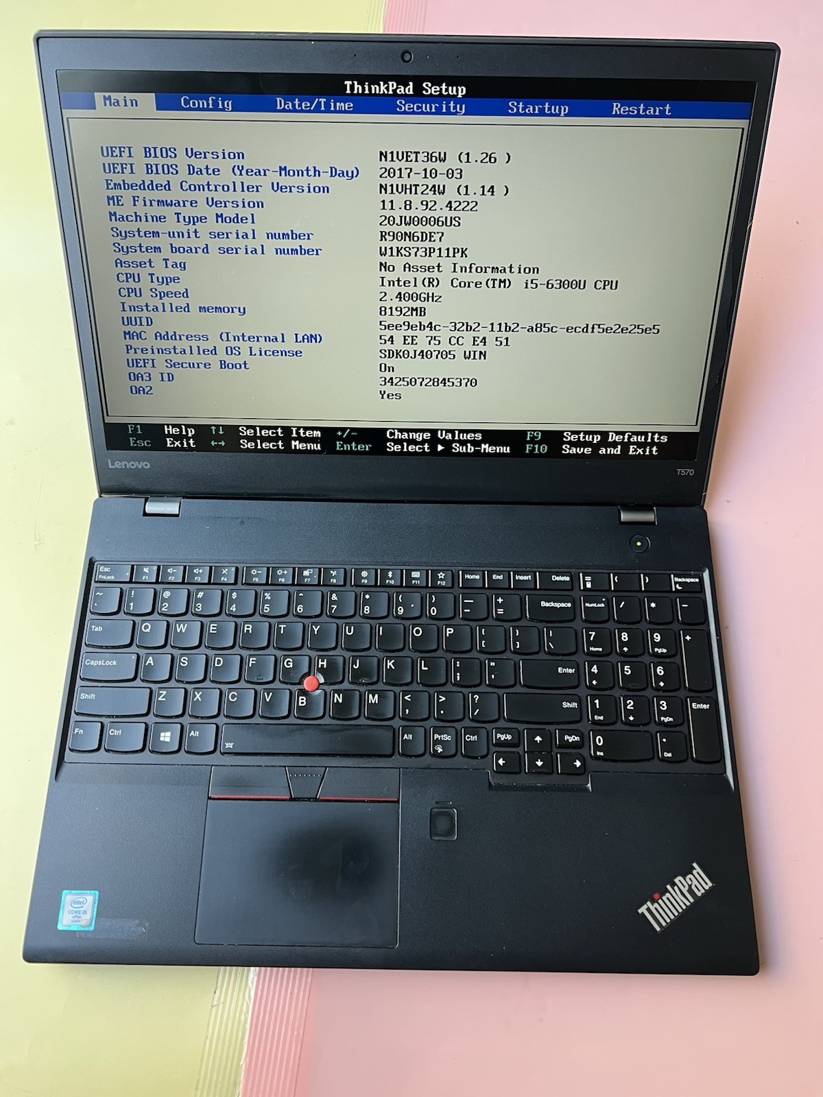 LENOVO THINKPAD T570 Core i5-6300U 8GB RAM 0GB HDD WEBCAM PARTS