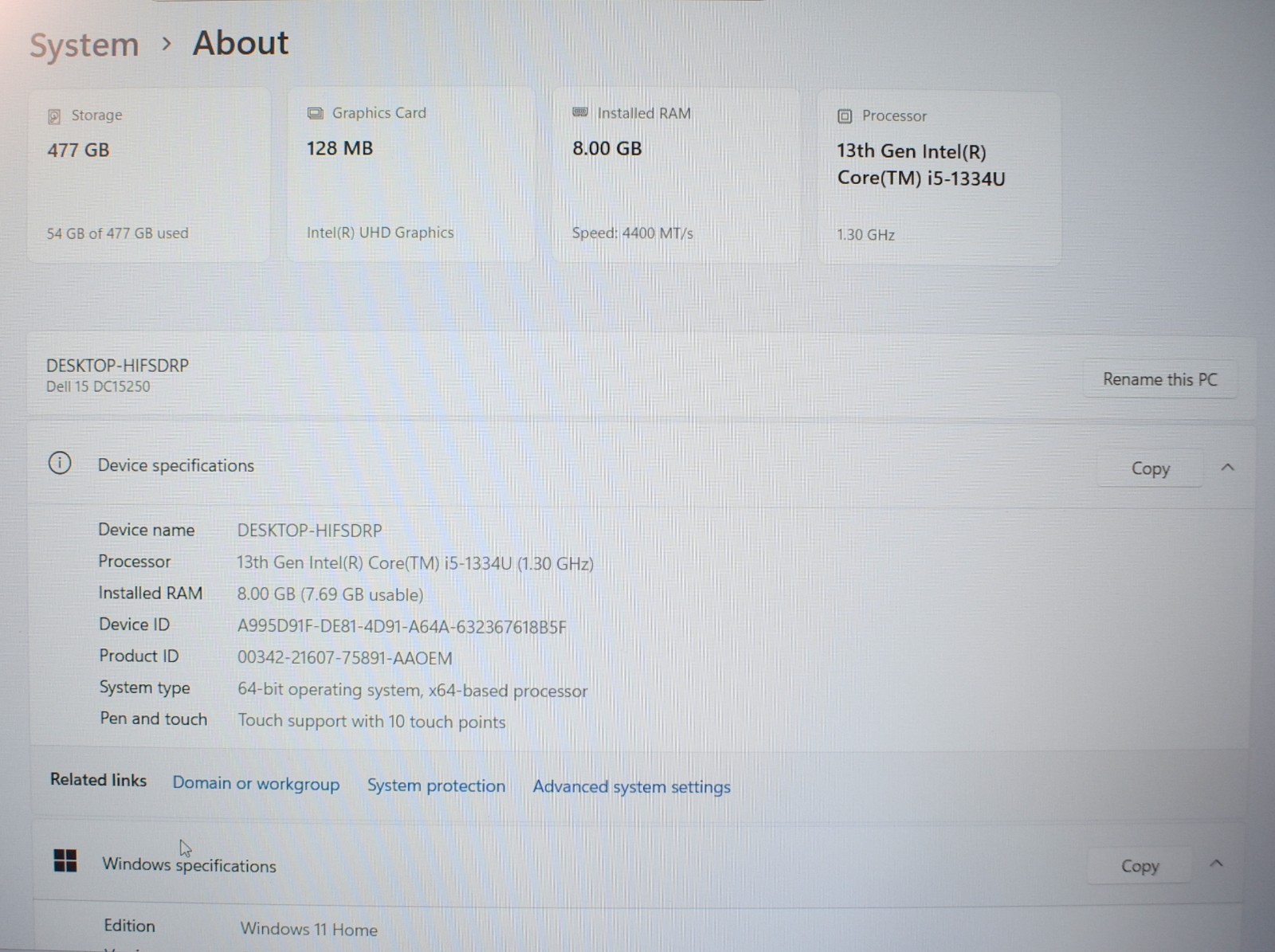 Dell 15 DC15250 Laptop 15.6″ FHD 1.3GHz i5-1334U 8GB DDR4 Ram 512GB SSD Win11H