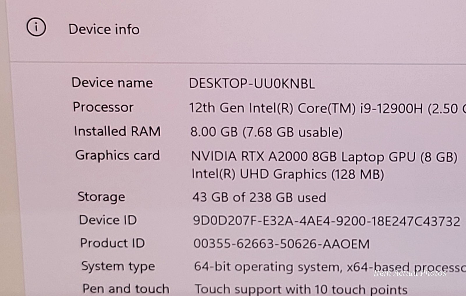 Dell Precision 5570 UHD+ 4K Touchscreen i9-12900H 8GB 256GB SSD A2000 Backlit KB