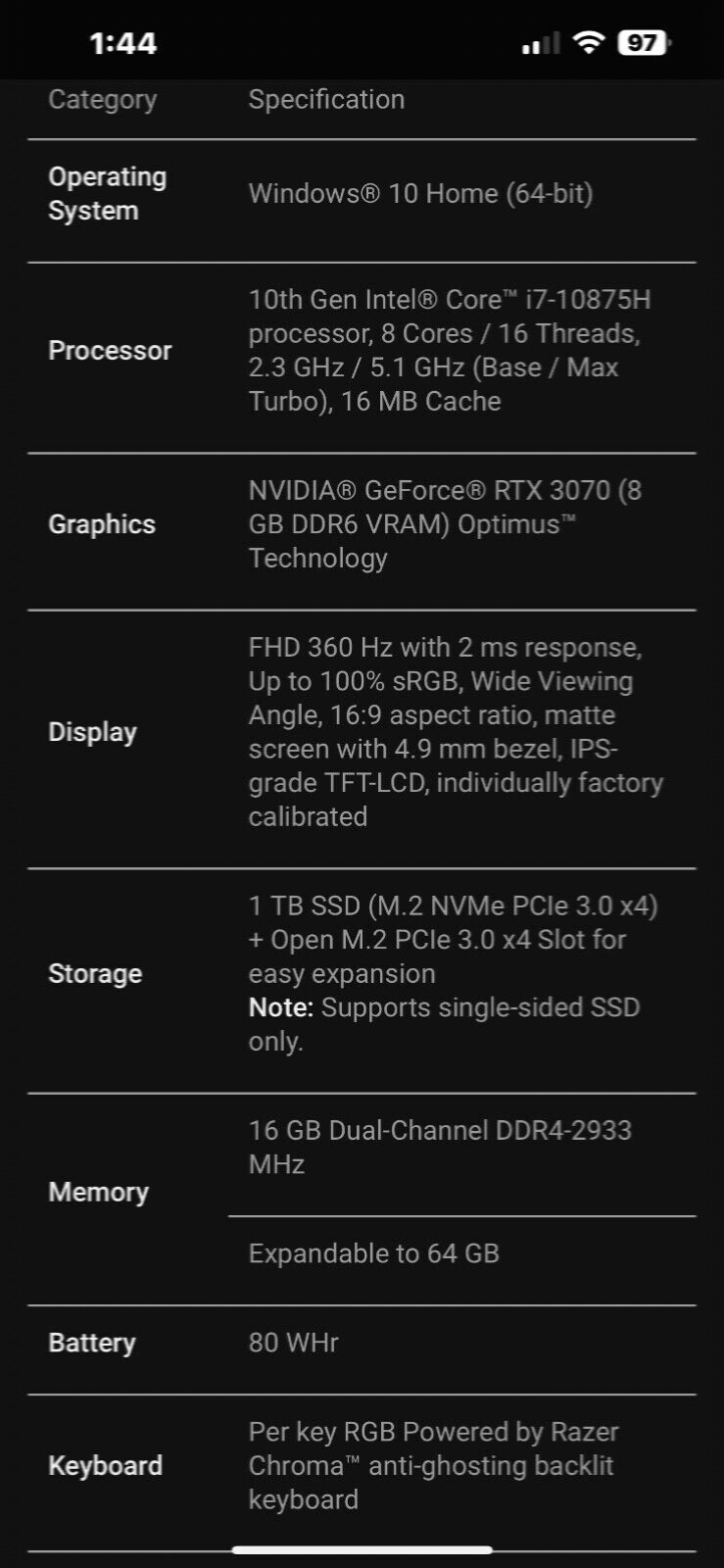 Razer Blade 15 Advanced Model Early 2021 15.6”(32GB hyperx ram+v2 chroma stand)