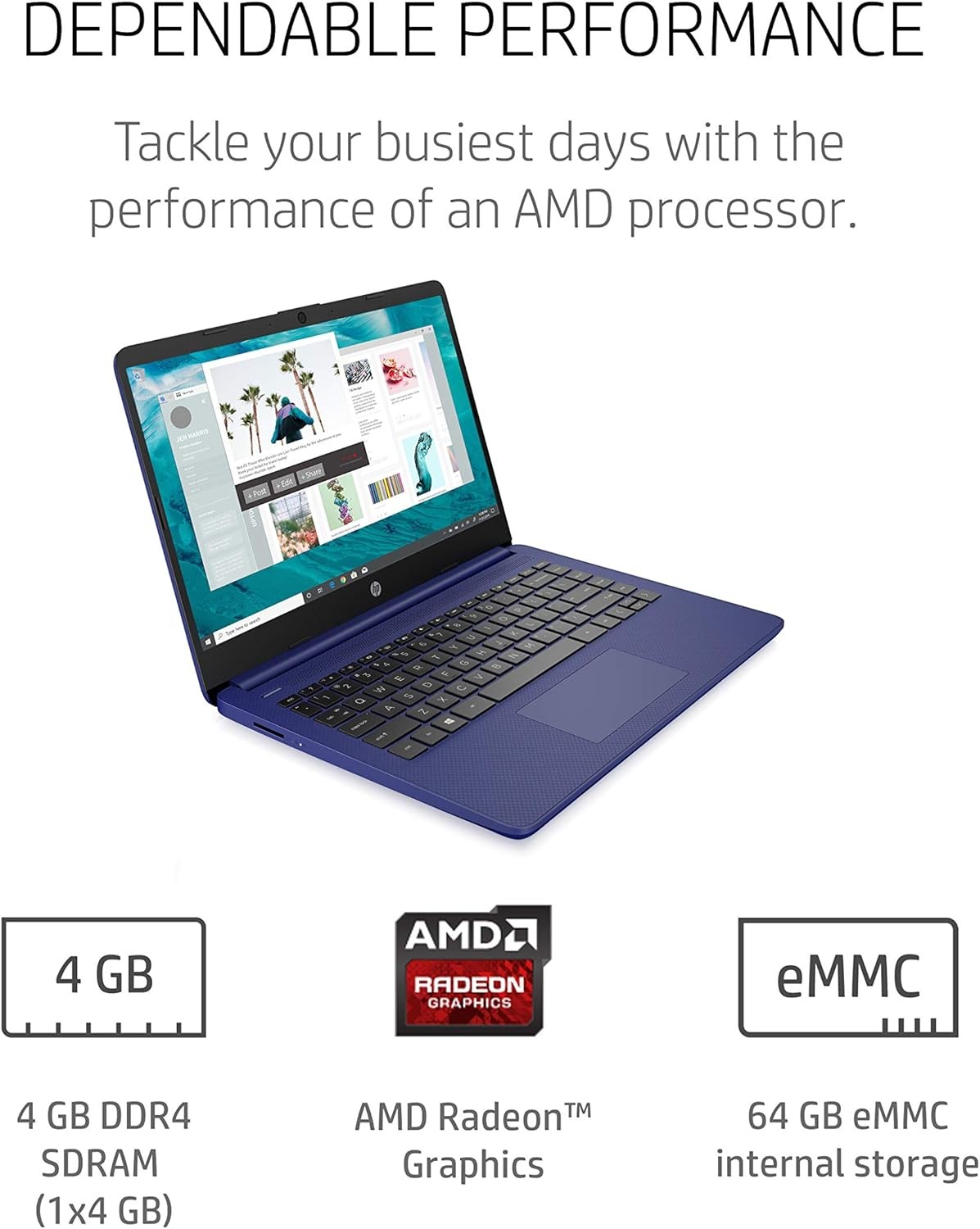 HP 14 HD Touchscreen Laptop, AMD 3020e, 4 GB RAM, 64 GB eMMC Storage, Win 10