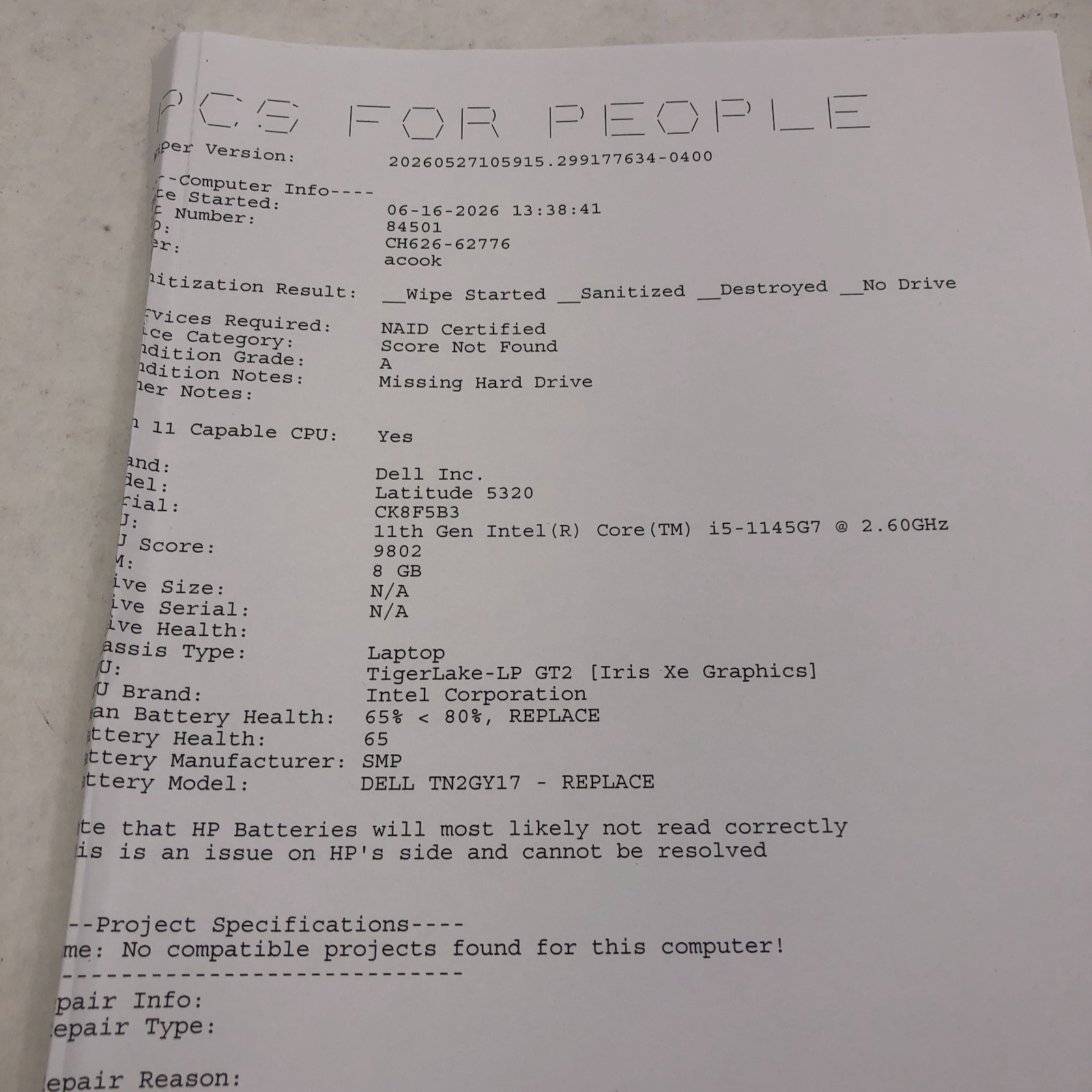 Dell Latitude 5320 2 in 1 TOUCH Intel Core i5-1135G7 @ 2.40GHz 8GB RAM NO SSD