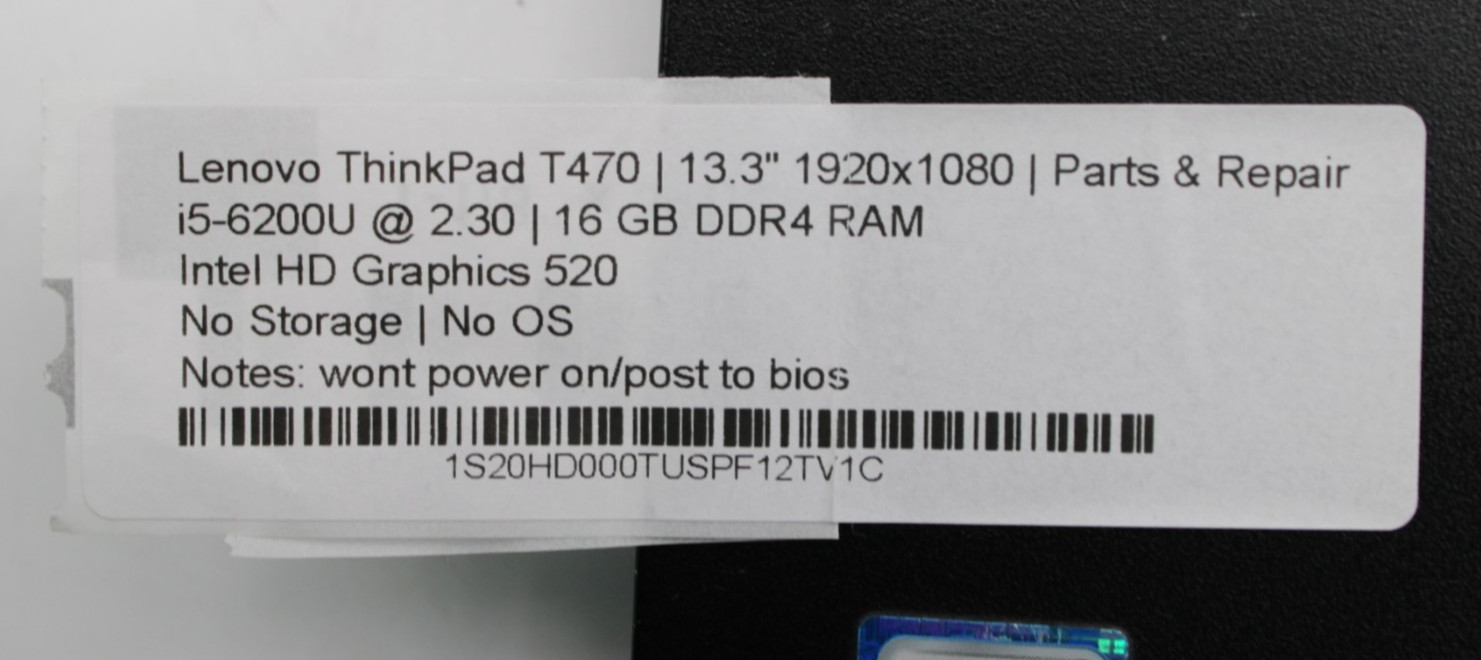 Lenovo ThinkPad T47 i5-6200U@2.3GHz 16GB DDR4 NO STORAGE/OS *PARTS/REPAIR*