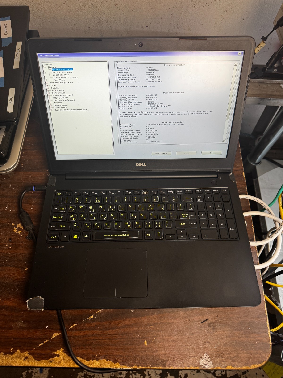 Dell Latitude 3550 Intel Celeron 3205U 4GB RAM laptop For Parts/Repair #6428