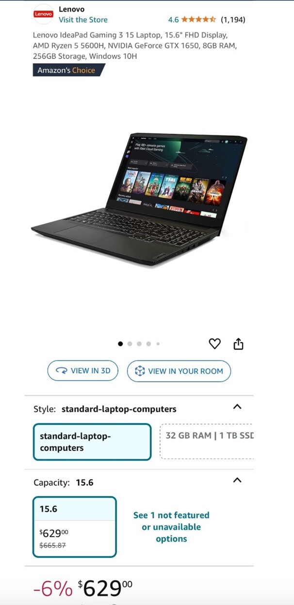 Lenovo IdeaPad Gaming 3 15ACH6 15.6″ 120Hz (256GB SSD, AMD Ryzen 5 5000 Series,