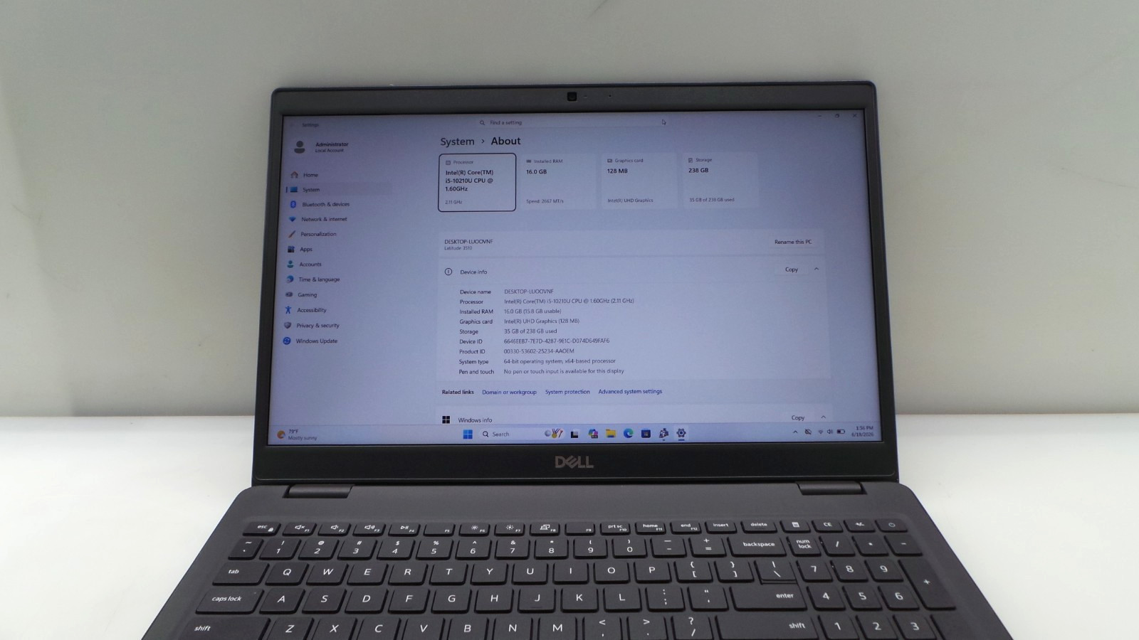 Dell Latitude 3510 15.6″ | i5-10210U 1.60GHz | 16GB RAM 256GB NVMe | WIN 11 PRO