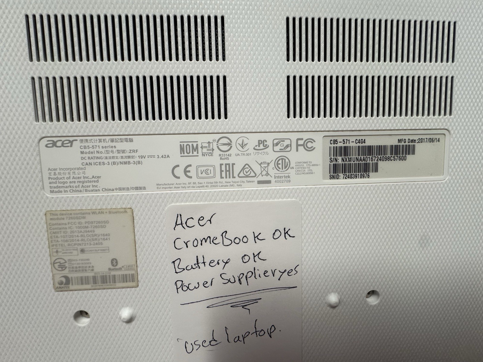 Acer Chromebook CB5-571-C4G4(Serie CB5-571, color White )