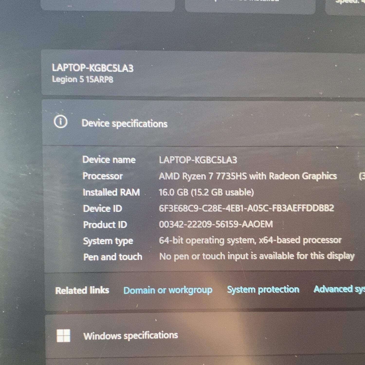 Lenovo Legion 5 Gen 8 15.6″ Ryzen 7 7735HS 3.2GHz 16GB RAM 512GB SSD RTX 4060