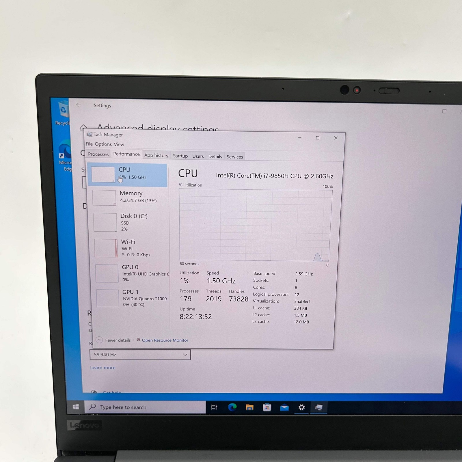 Lenovo ThinkPad P1 Gen 2 15.6″ i7-9850H 2.6GHz 32GB RAM 1TB SSD Quadro T1000