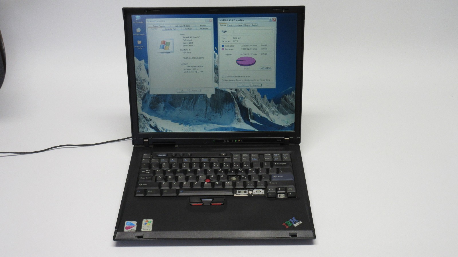 IBM ThinkPad R50e, Pentium Centrino 1.6Ghz, 512MB, 60GB HDD, DVD-RAM, Win XP SP3