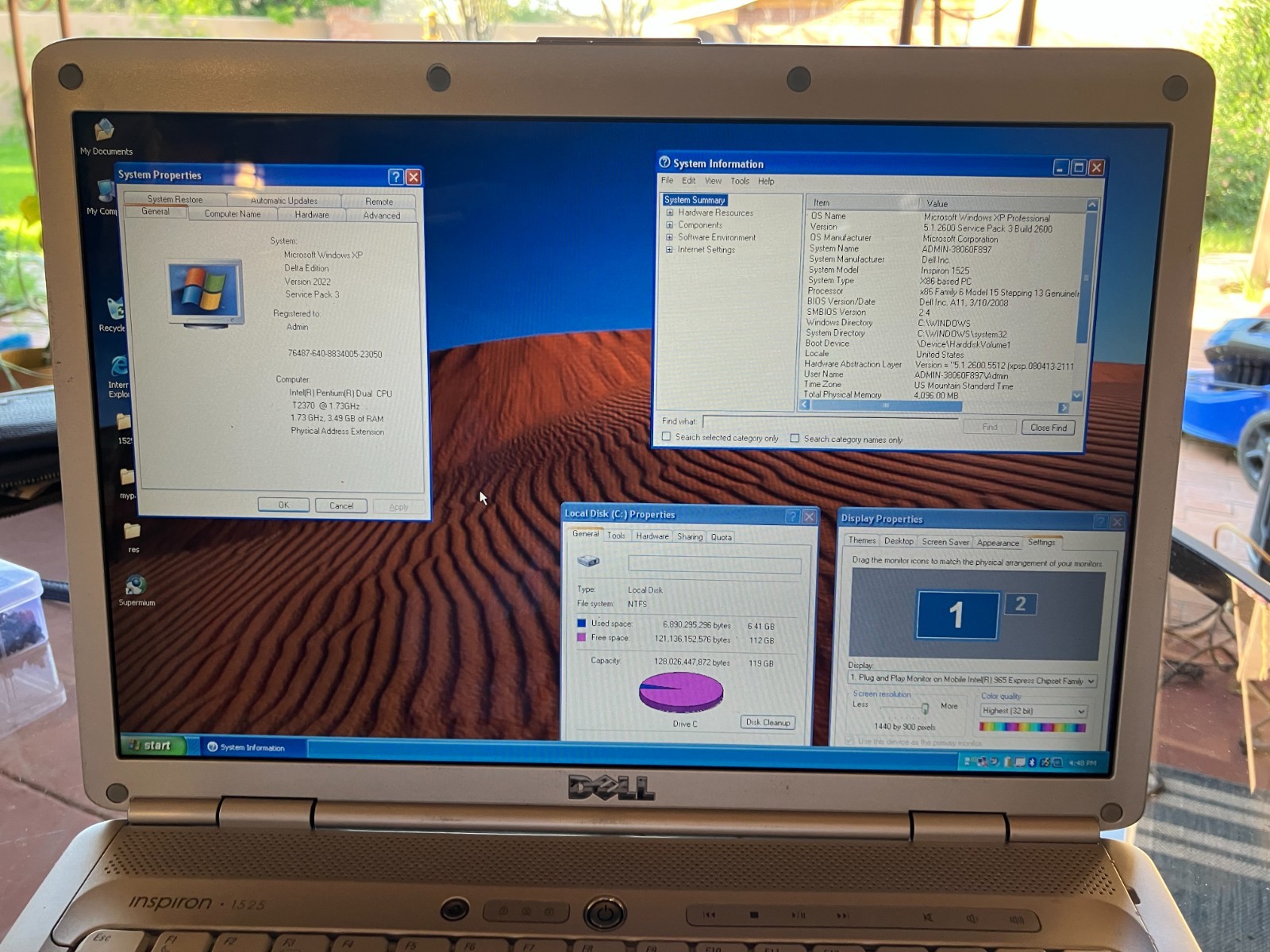 Dell Inspiron 1525 14″ Laptop C2D 1.73Hz 4GB RAM 120GB SSD Windows XP Blue Wifi