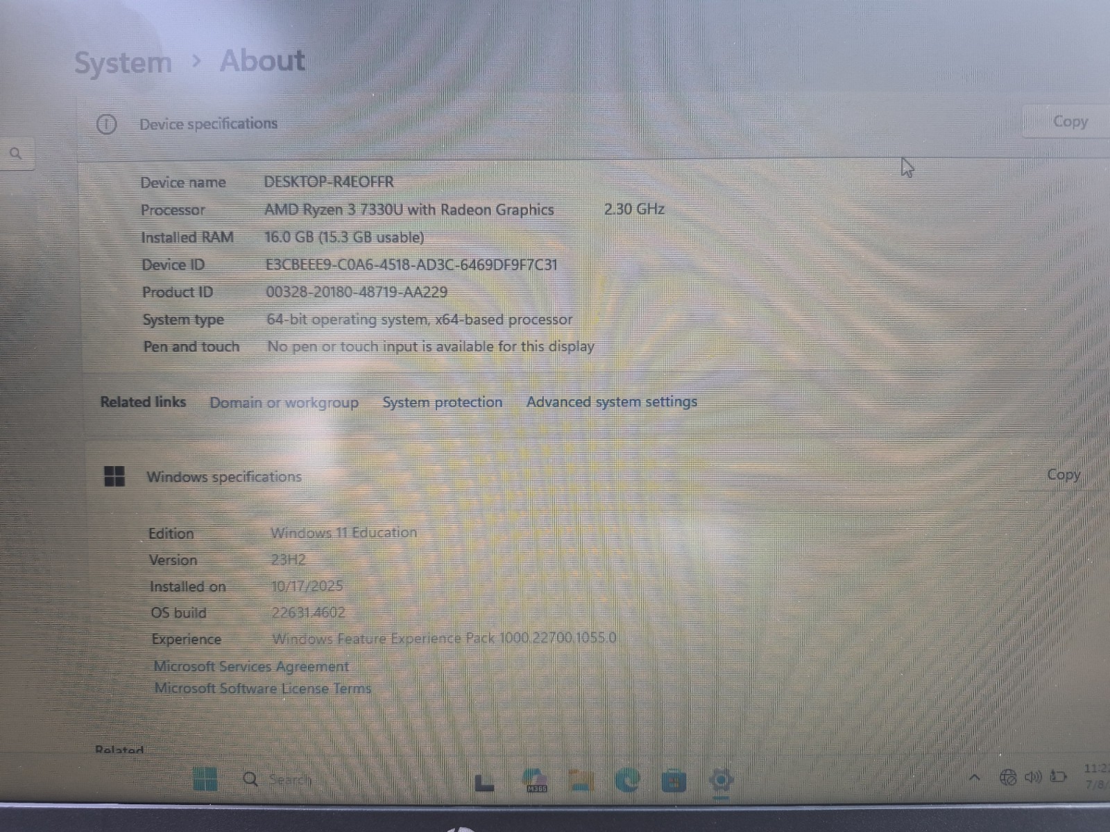 HP Laptop 15 15.6″ Ryzen 3 7330U 16GB RAM 256GB SSD Win 11 Edu Silver