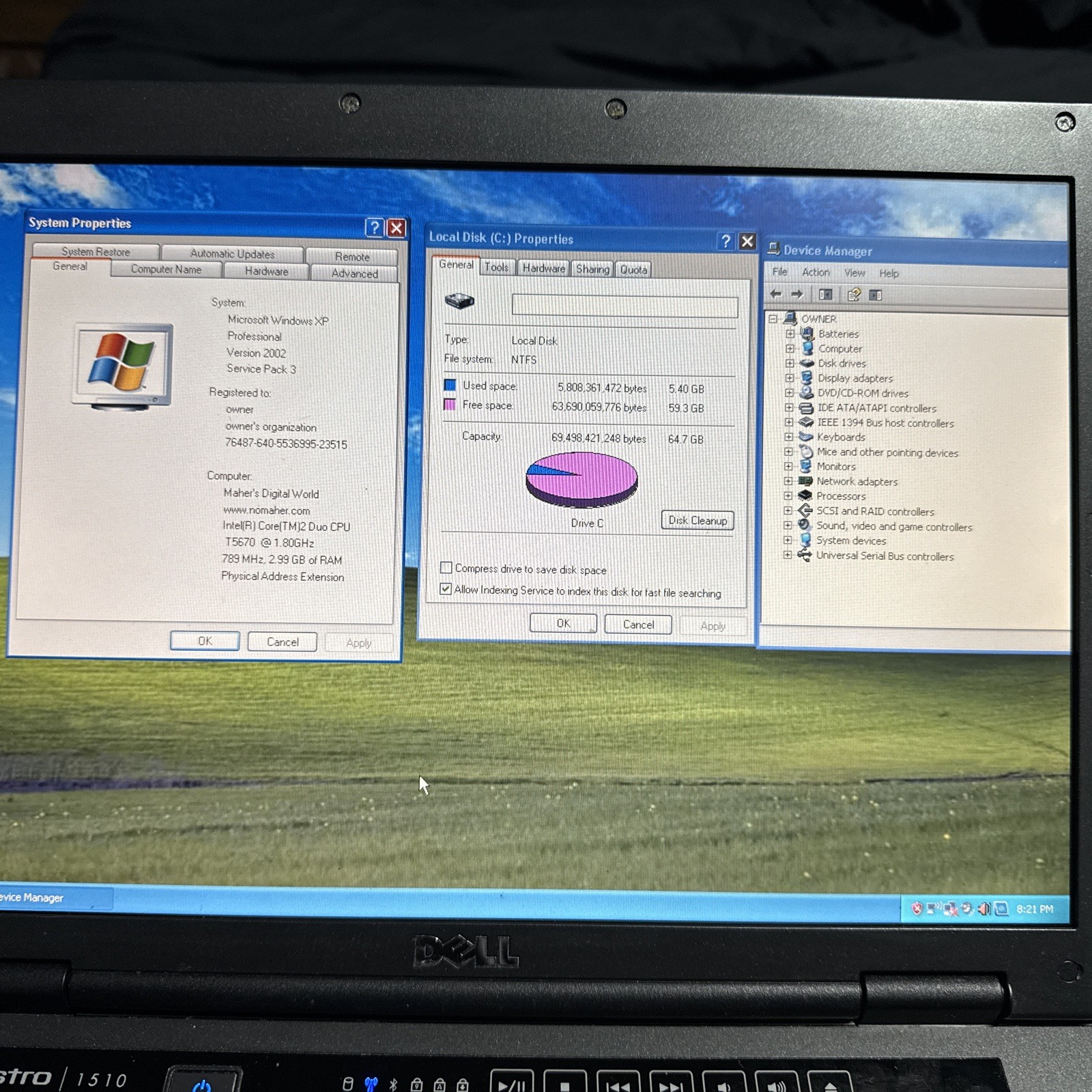 Dell Vostro 1510 Laptop Intel C2D 1.8GHz 80gb HDD 3gb RAM Windows XP Retro Games