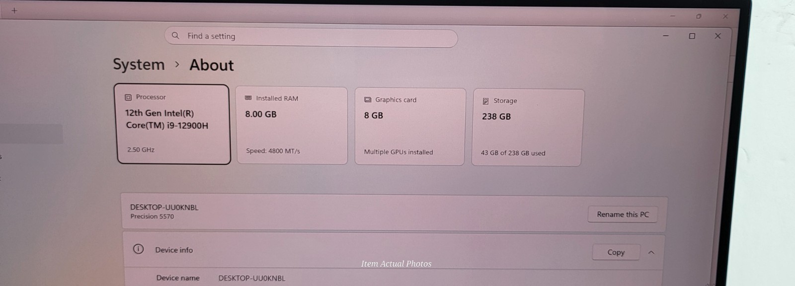 Dell Precision 5570 UHD+ 4K Touchscreen i9-12900H 8GB 256GB SSD A2000 Backlit KB