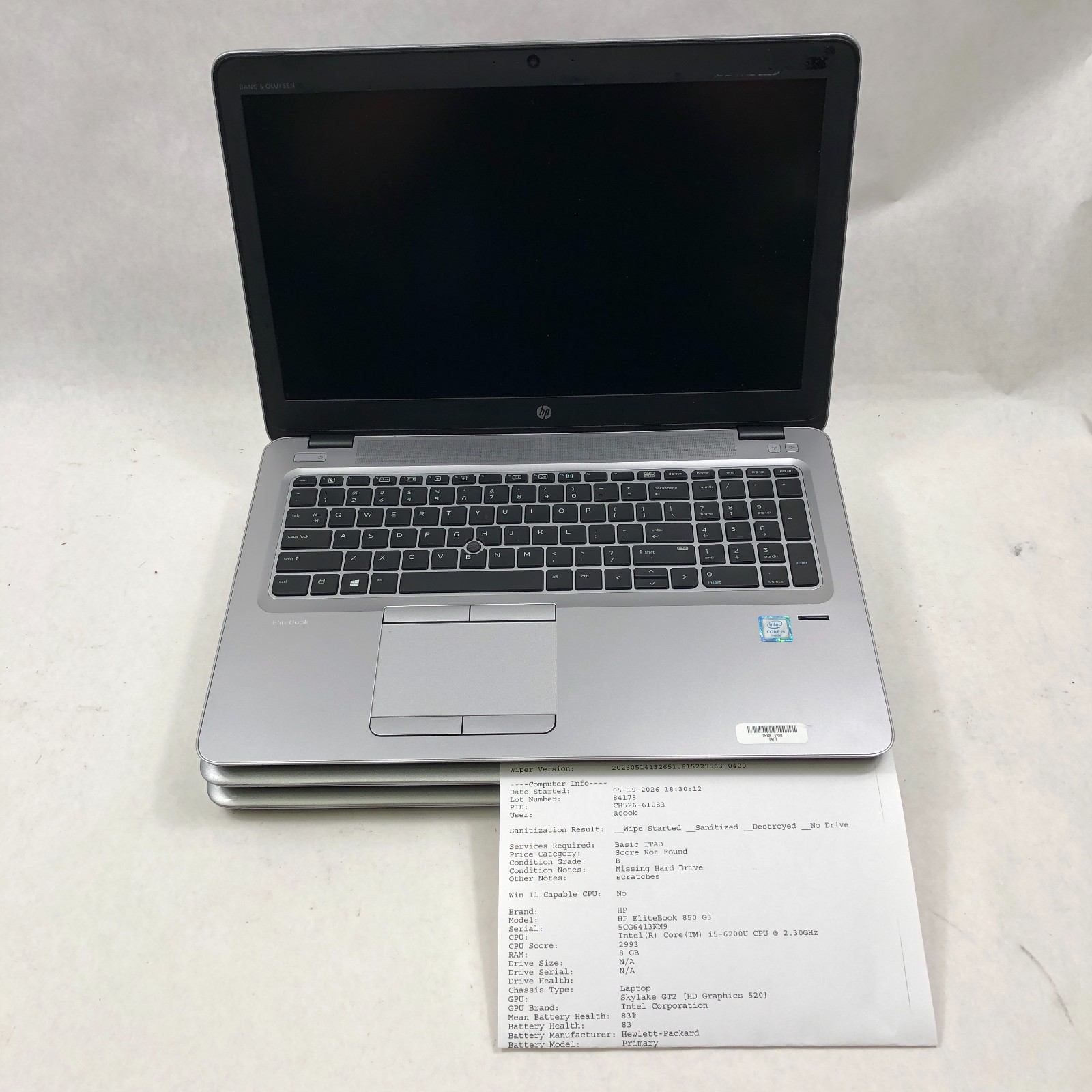 Lot of 6 HP EliteBook 850 G3/G4 Intel Core i5/i7 6th/7th Gen Mixed Specs READ
