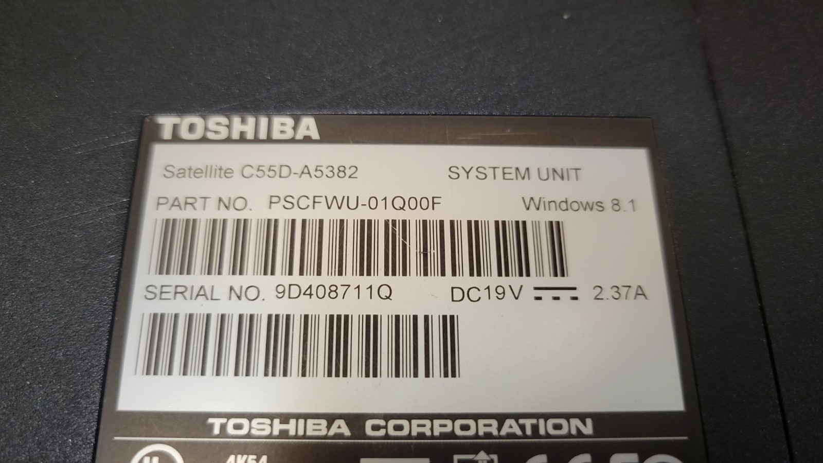 Toshiba Satellite C55D-A5382 AMD A4-5000 W/Radeon 1.5GHz 4GB RAM 320GB HDD Win10