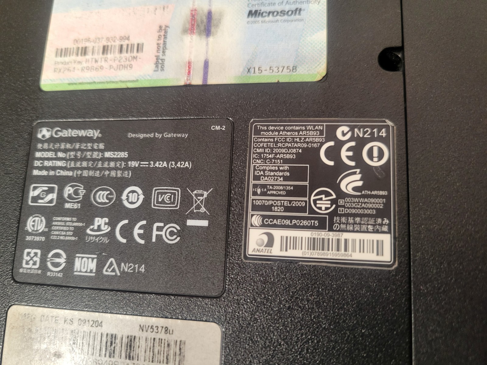 Gateway MS2285 AMD Athlon II Dual-Core M300 2GHz 2 GB NO HDD/Battery