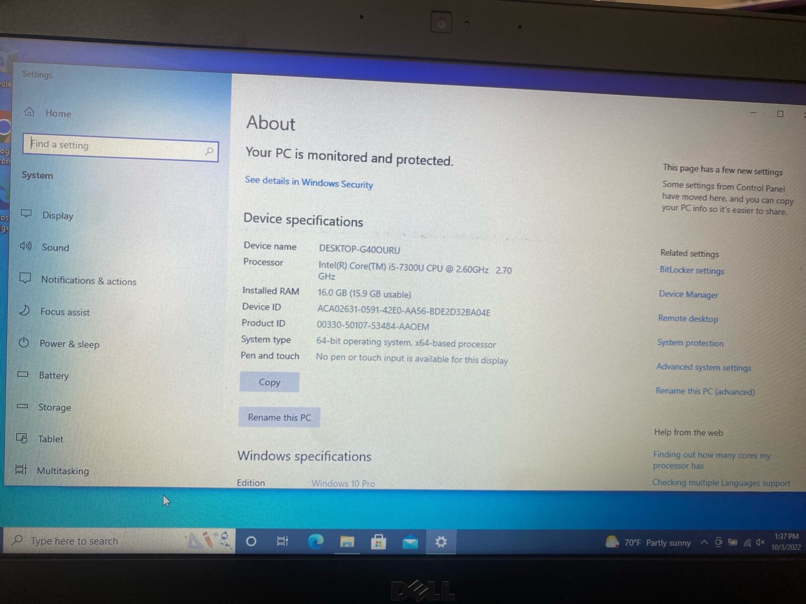 Dell Latitude 5280 12.5″ i5 7300U -2.60GHz 16GB RAM 500GB NVME SSD, Win 10 Pro
