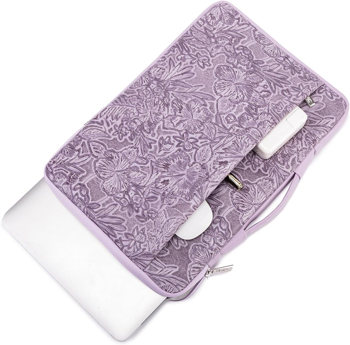 Embossed PU Leather 360° Heavy Duty Protective Laptop Sleeve for 15 inch-15.6 in