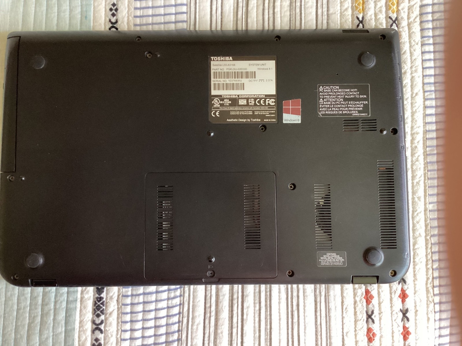 2013 Toshiba Notebook 15.6″ Satellite L55-A1568, msft 8.1, RAM 8.0 intel core i5