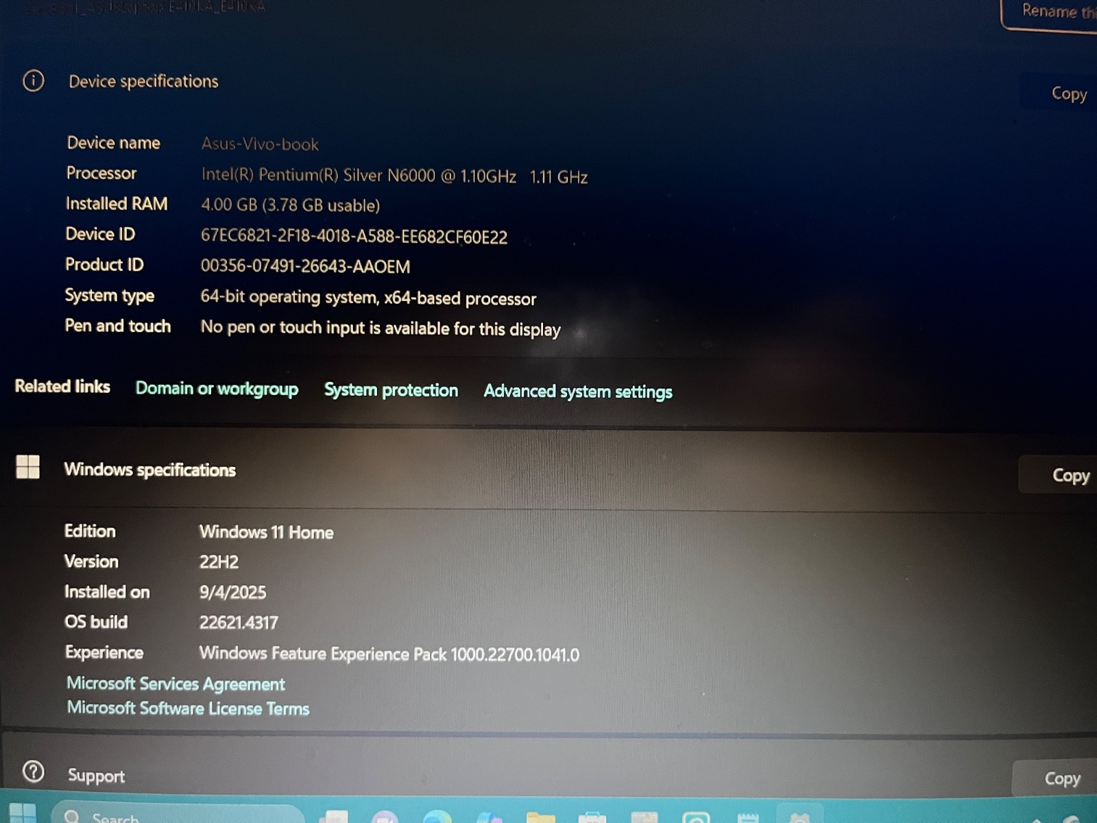 ASUS Vivobook go 14″ Laptop Dark Blue Intel Pentium N6000 Condition: Excellent