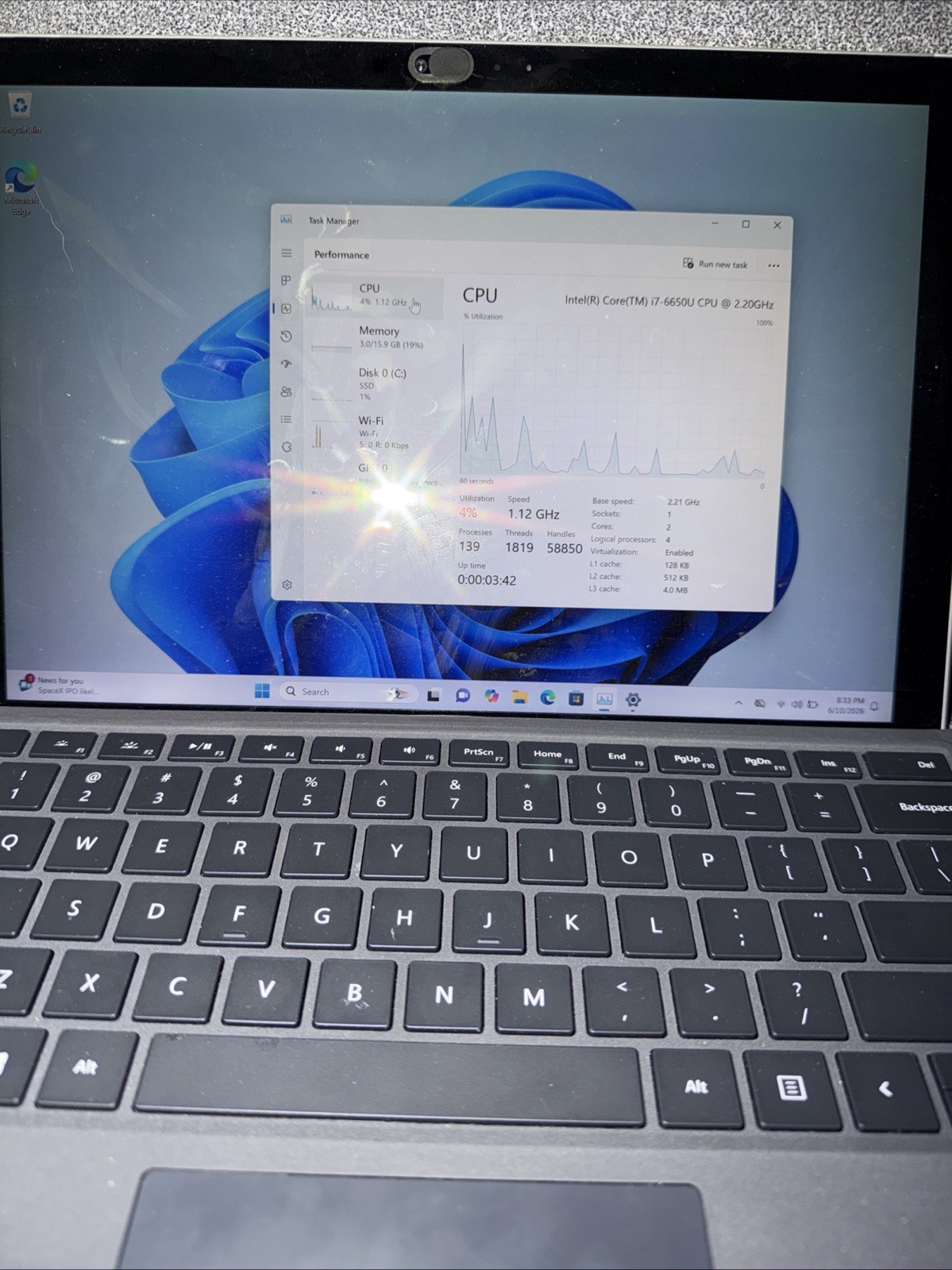 Microsoft Surface Pro 4 Core i7-6650U 2.2GHz 16GB RAM 512GB SSD Win 11,TOUCH