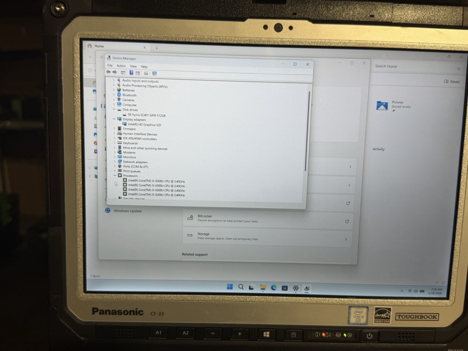 Panasonic ToughBook CF-33 12” i5-6300U 8GB Ram 512 GB SSD Win11 Pro. Touch