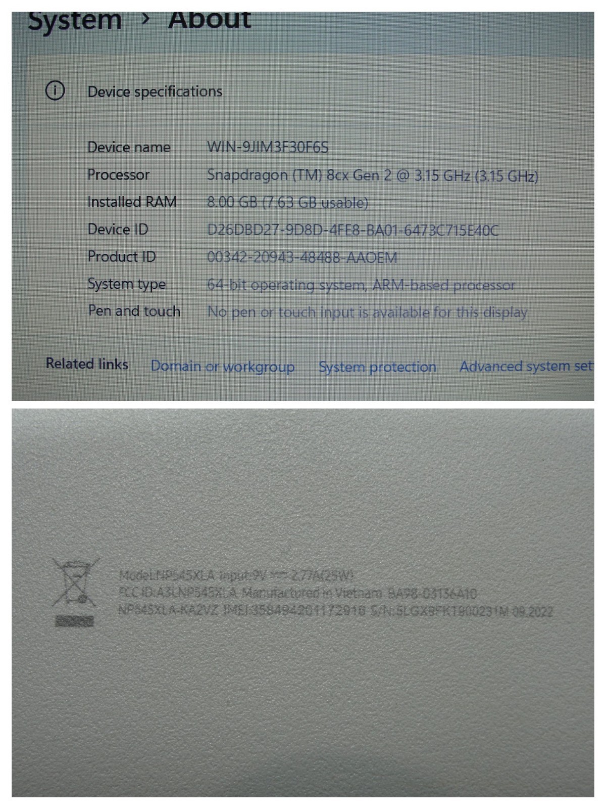 Samsung Galaxy Book Go A5A5-PAKA 14″ FHD Snapdragon8cxGen2 3.15GHz 8GB 256GB HDD