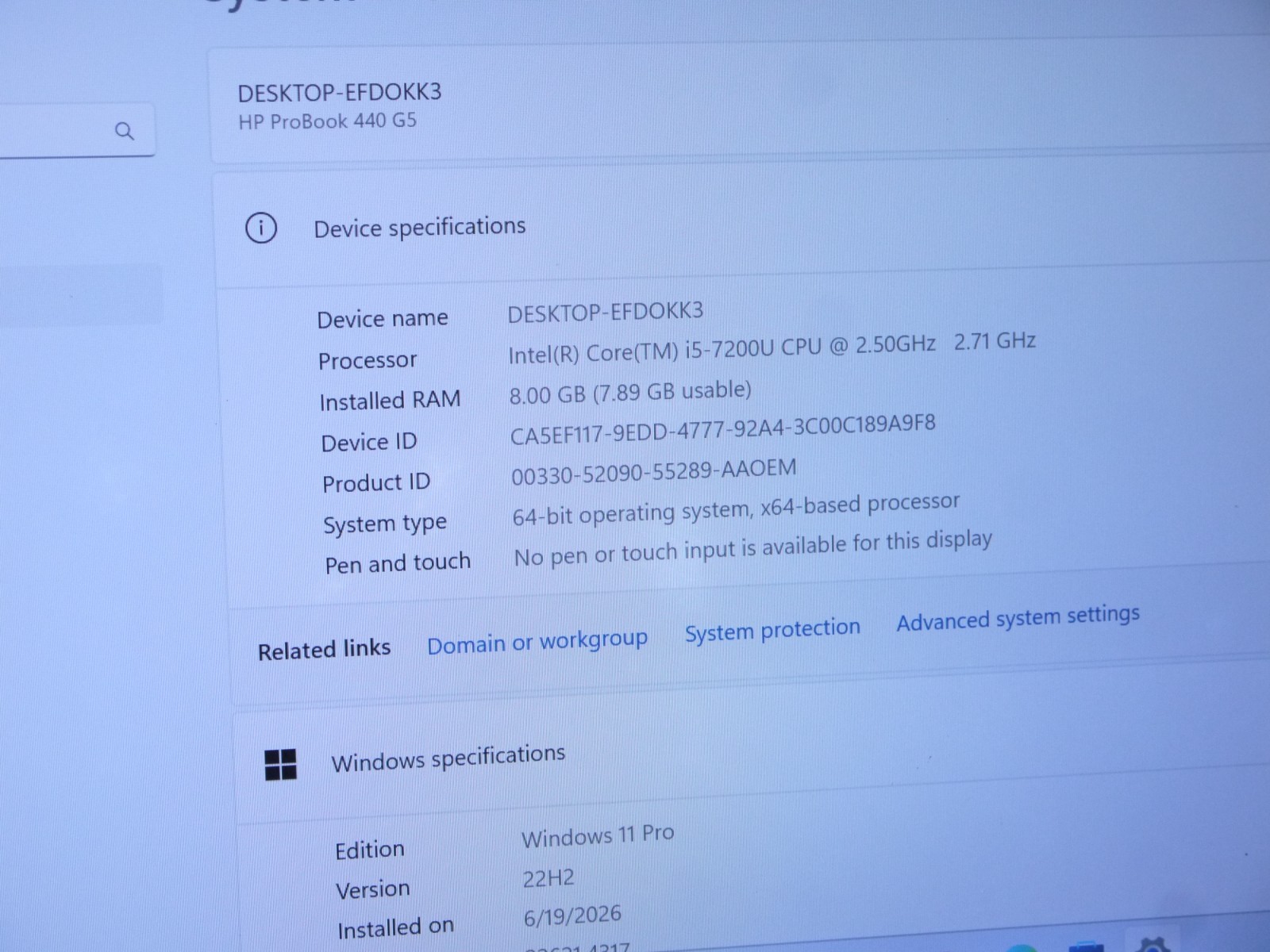 HP ProBook 440 G5 14″ Laptop – Core i5-7200U / 8GB / 500GB HDD / Win11 – Look