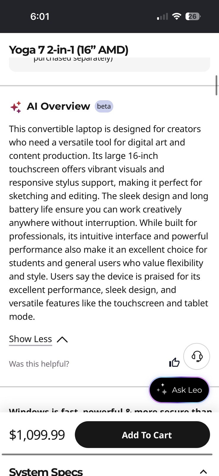 Lenovo Yoga 7 16IAP7 16″ (256GB SSD, Intel Core i5 12th Gen., 4.40 GHz, 8GB)…