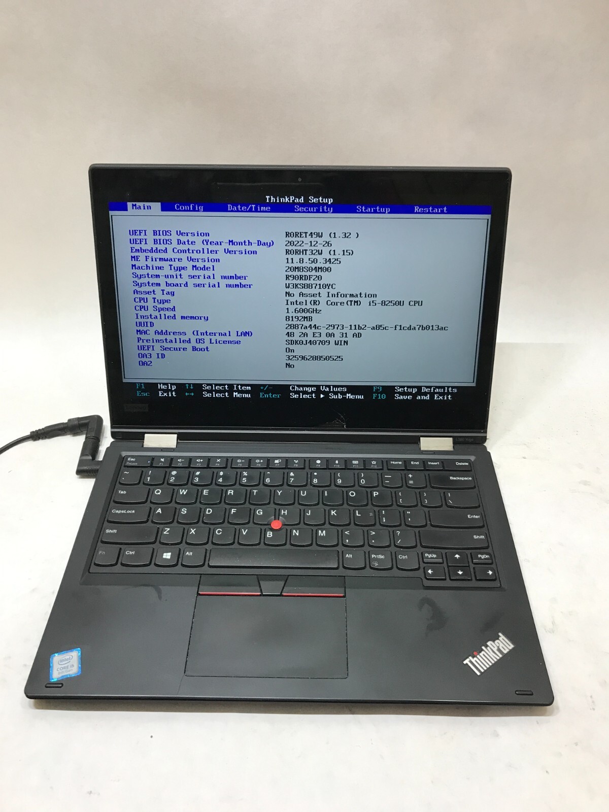 Lenovo ThinkPad L380 Yoga 13″ Intel i5-8250U NO RAM NO HDD Cracked BIOS LOCK DW