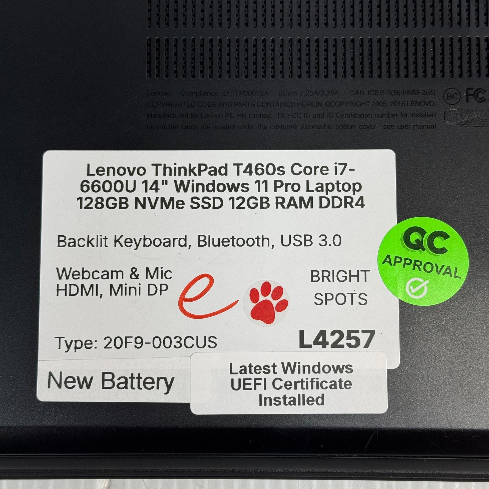 Lenovo ThinkPad T460s i7-6600U 14″ Windows 11 Pro Laptop 128GB SSD **SEE PICS**