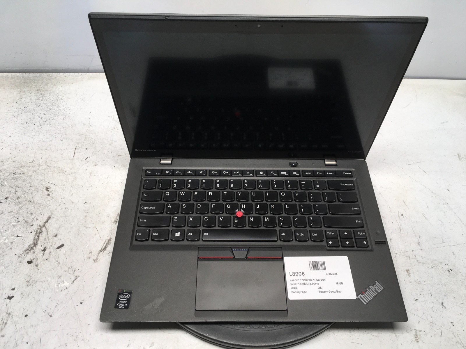 Lenovo ThinkPad X1 Carbon Intel i7-5600U 2.6GHz 16 GB NO HDD No Batt
