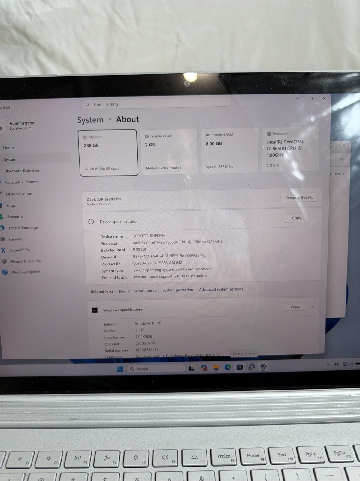 Microsoft Surface Book 2 1832 13.5″ i7-8650U 1.9GHz 8GB RAM 256GB SSD