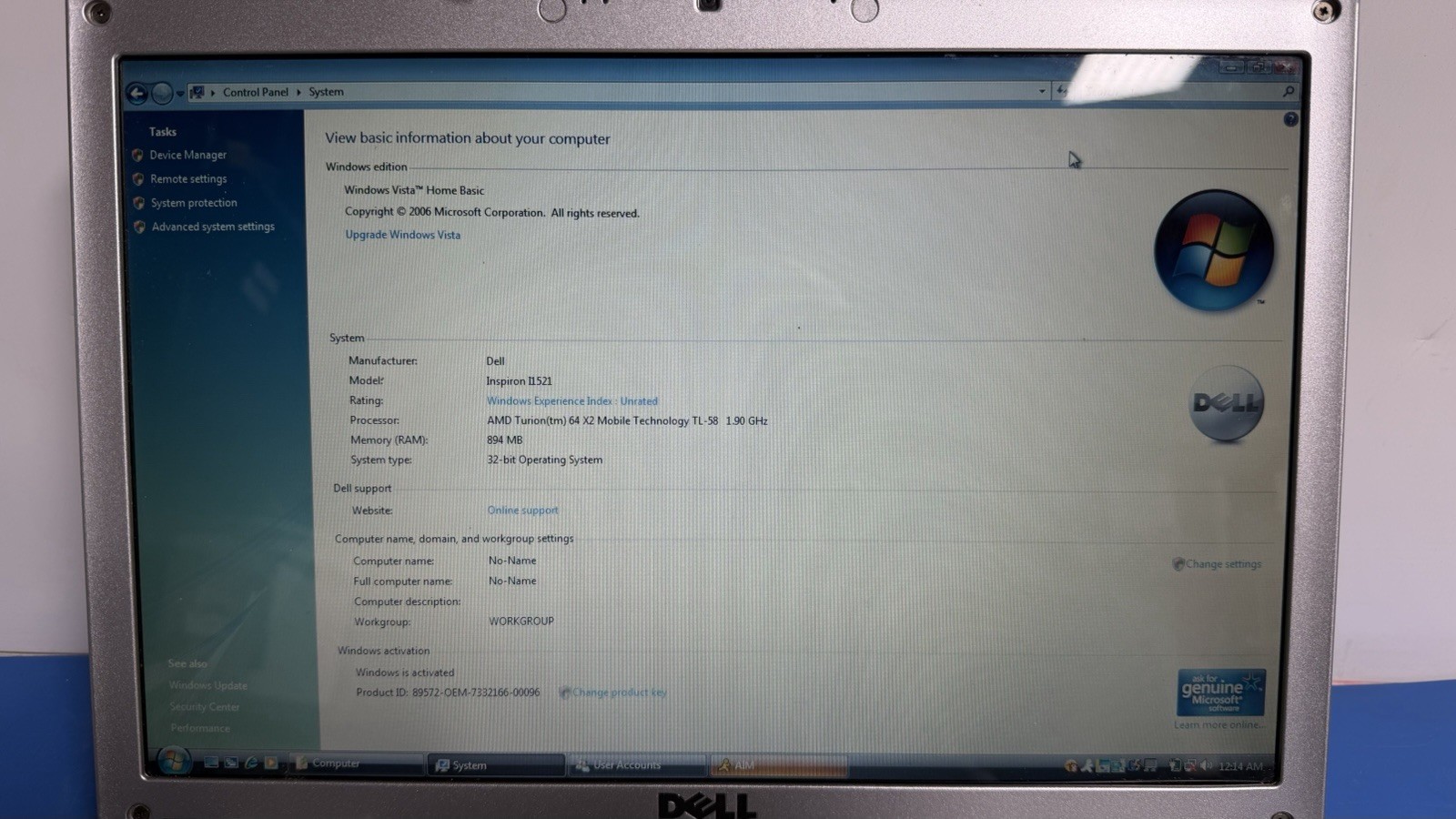 Dell Inspiron 1521 Laptop AMD TL-58 1.9GHz 136GB ATI X1270 Vista Parts Read