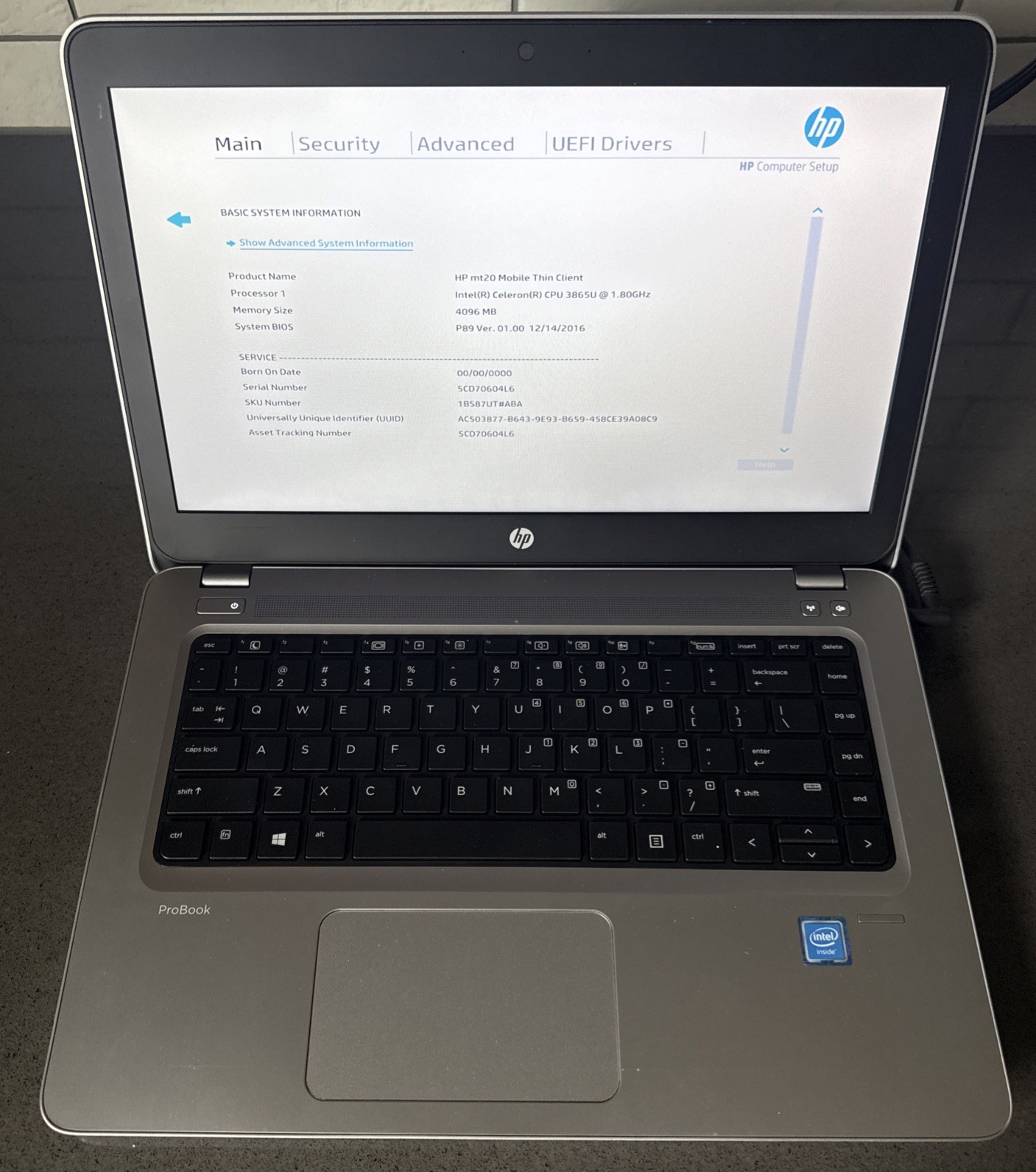 HP mt20 Mobile Thin Client Celeron 3865U@1.80 4GB RAM NO HDD/OS WH660!