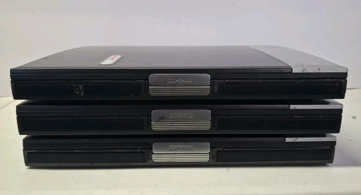 Lot Of 3 HP Compaq Evo 15″ N800v Laptop PC P4 2.00GHz/768MB/DVD/No AC, HD, & O/S