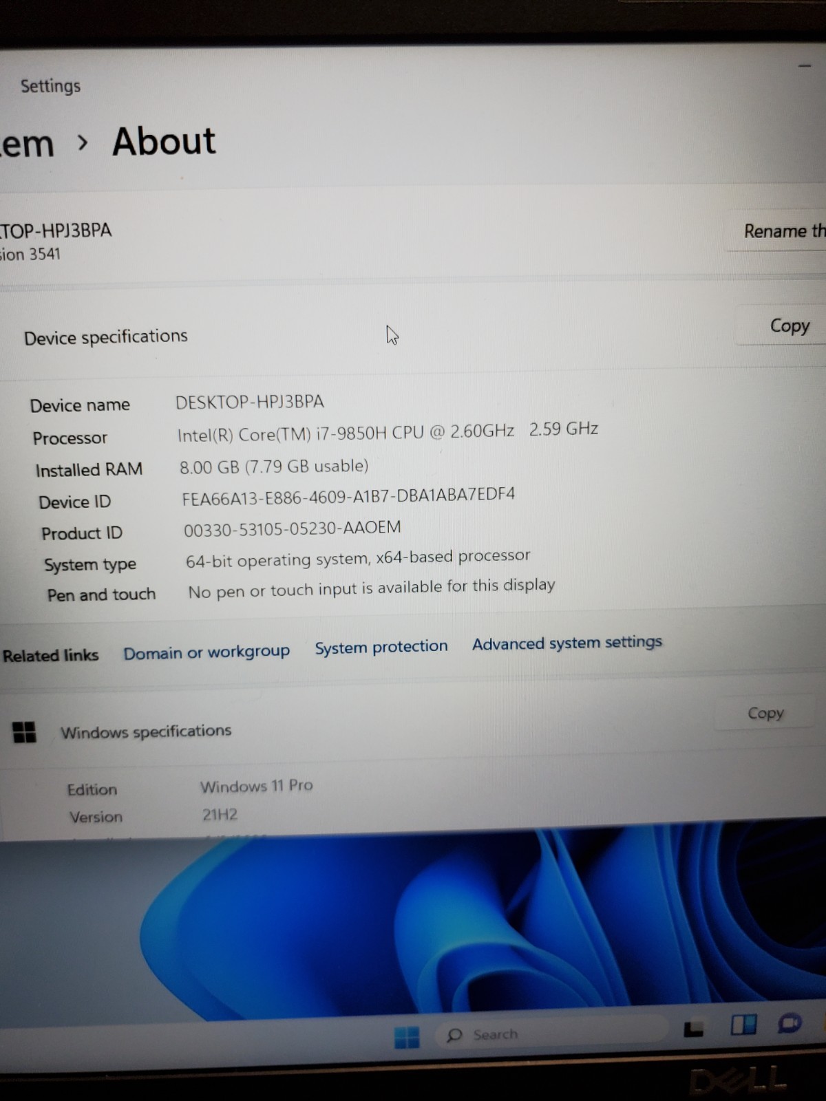 Dell Precision 3541 15.6 i7-9850H 2.60GHz 16GB 256GB SSD Quadro P620 Win11 #69