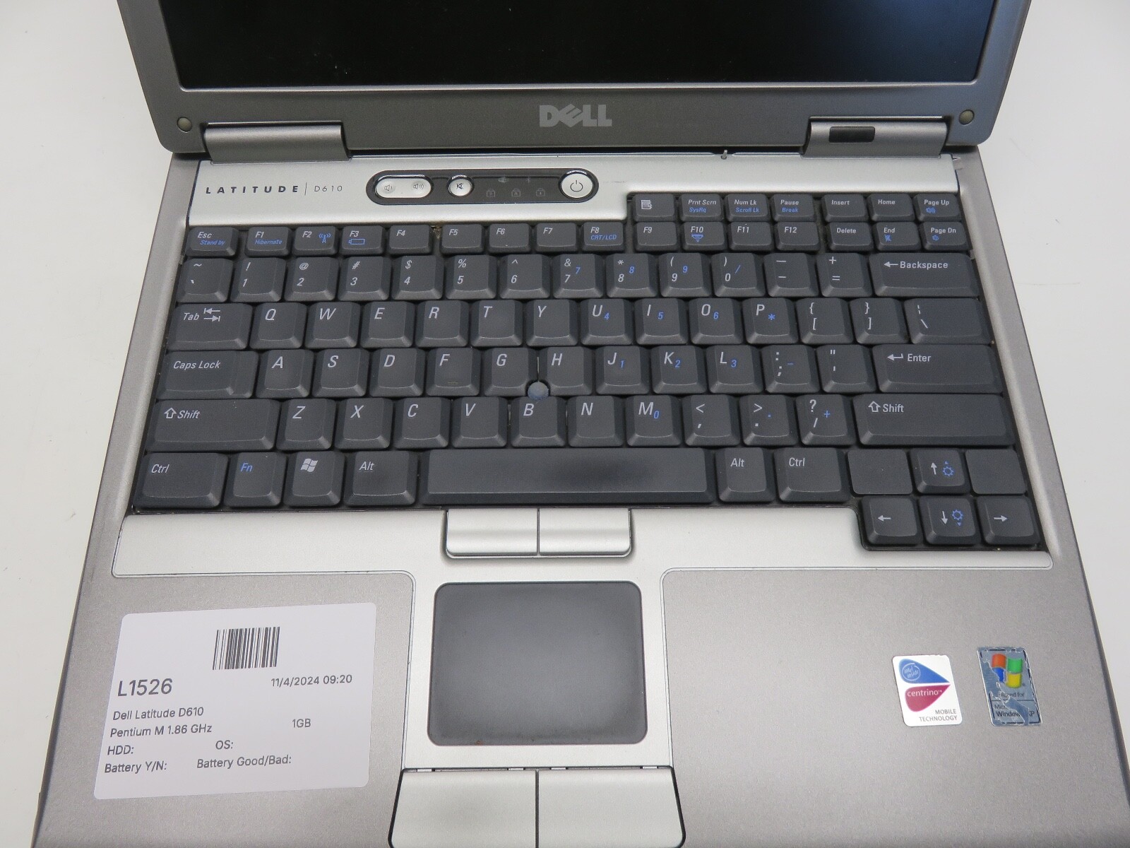 Dell Latitude D610 Pentium M 1.86 GHz 1GB 40 GB WIN XP No Batt