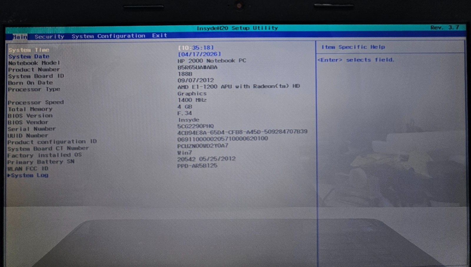 HP 2000-2A10NR 15.6″ Laptop AMD E1-1200 4GB NO HD/OS(FL)