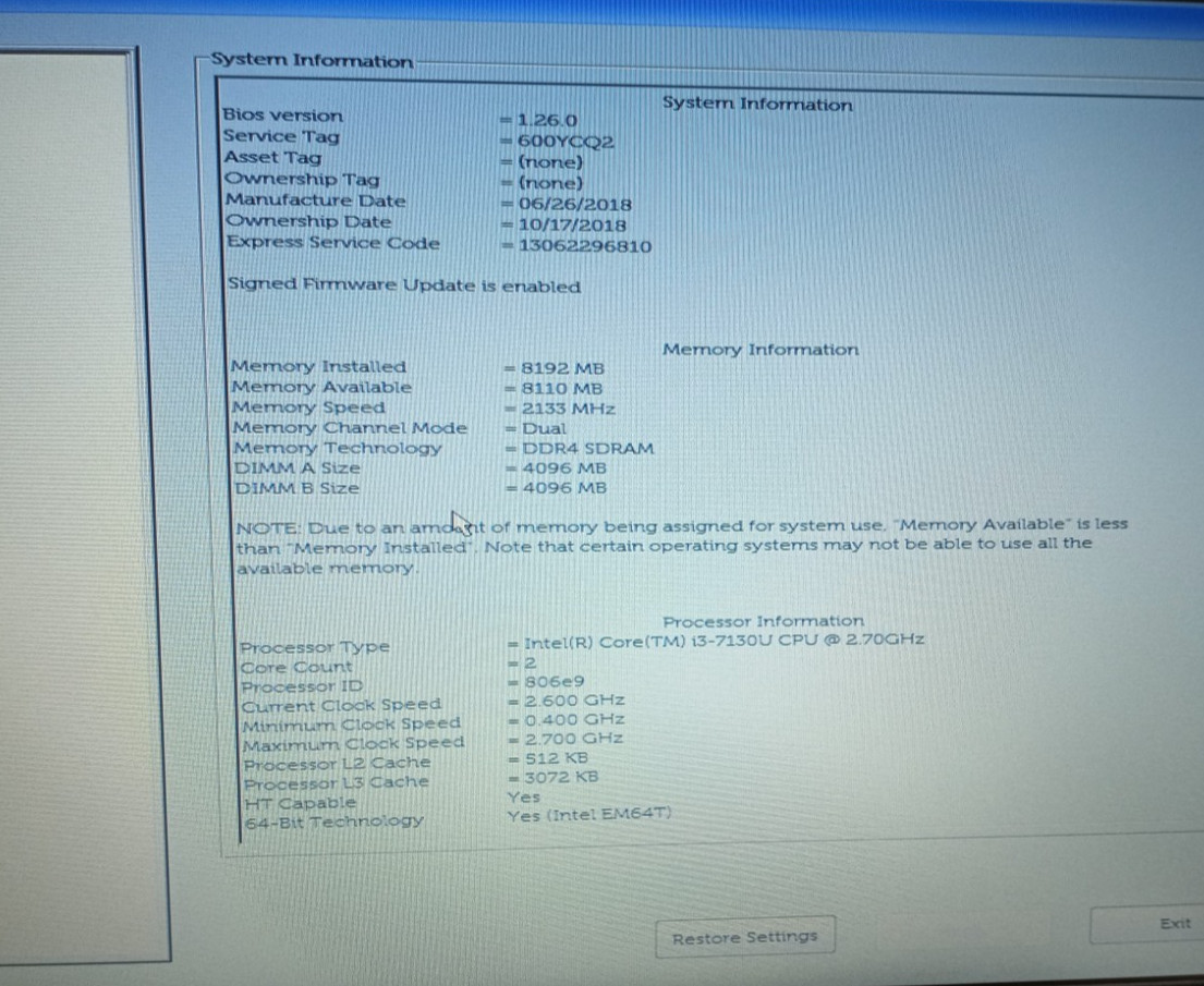 Dell Latitude 3490 14″HD i3-7130@2.70GHz 8GB DDR4 RAM No HDD No OS MC665!