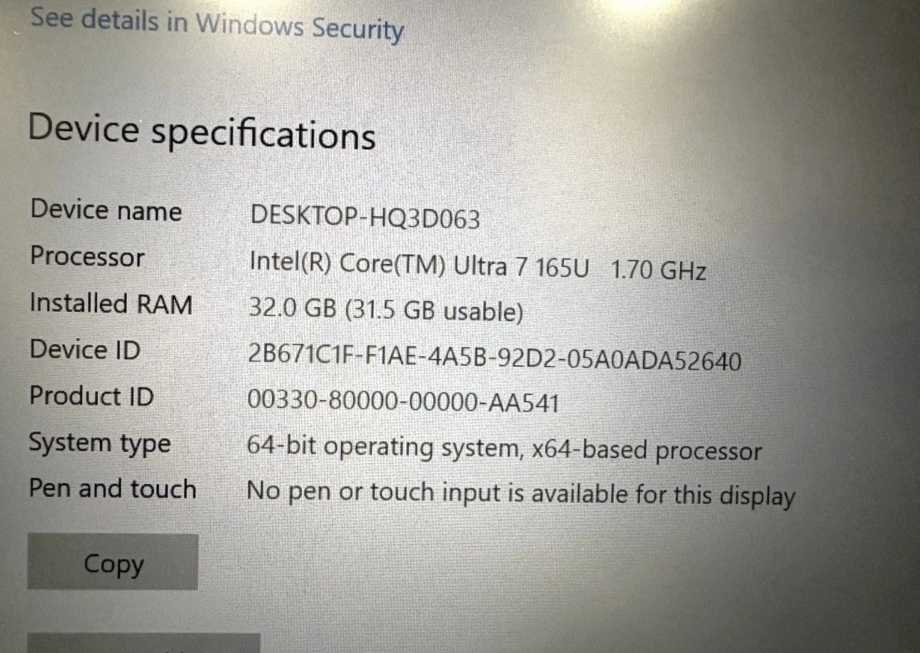Dell Latitude 5450/ Ultra 7/ 32Gb Ram/256 SSD/Win 10 Pro / Charger Included