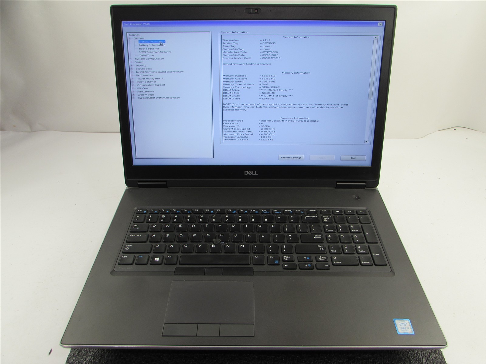 DELL PRECISION 7740 17.3″ I7-9750H 512GB SSD 64GB RAM NVIDIA RTX 4000 WIN 11 PRO