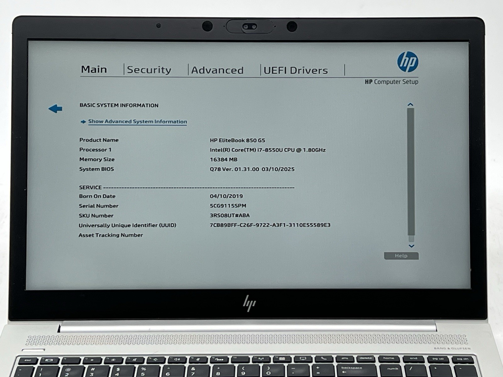 HP EliteBook 850 G5, i7-8550U CPU, @ 1.80GHz, 16GB RAM, 500GB NVMe-No OS/Charger