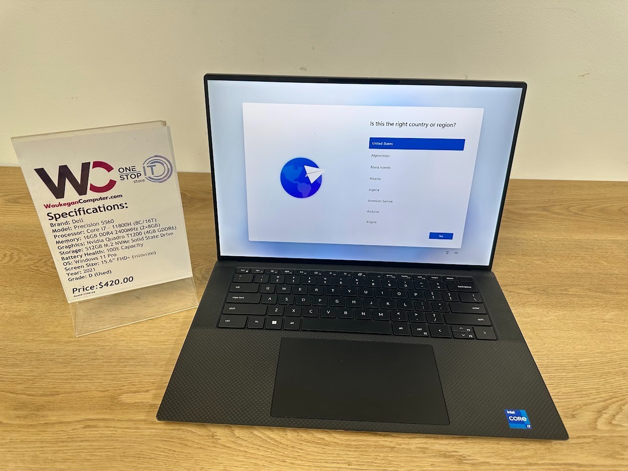 Dell Precision 5560 Core i7 11800H 32GB DDR4, Nvidia Quadro T1200 512GB SSD 2021