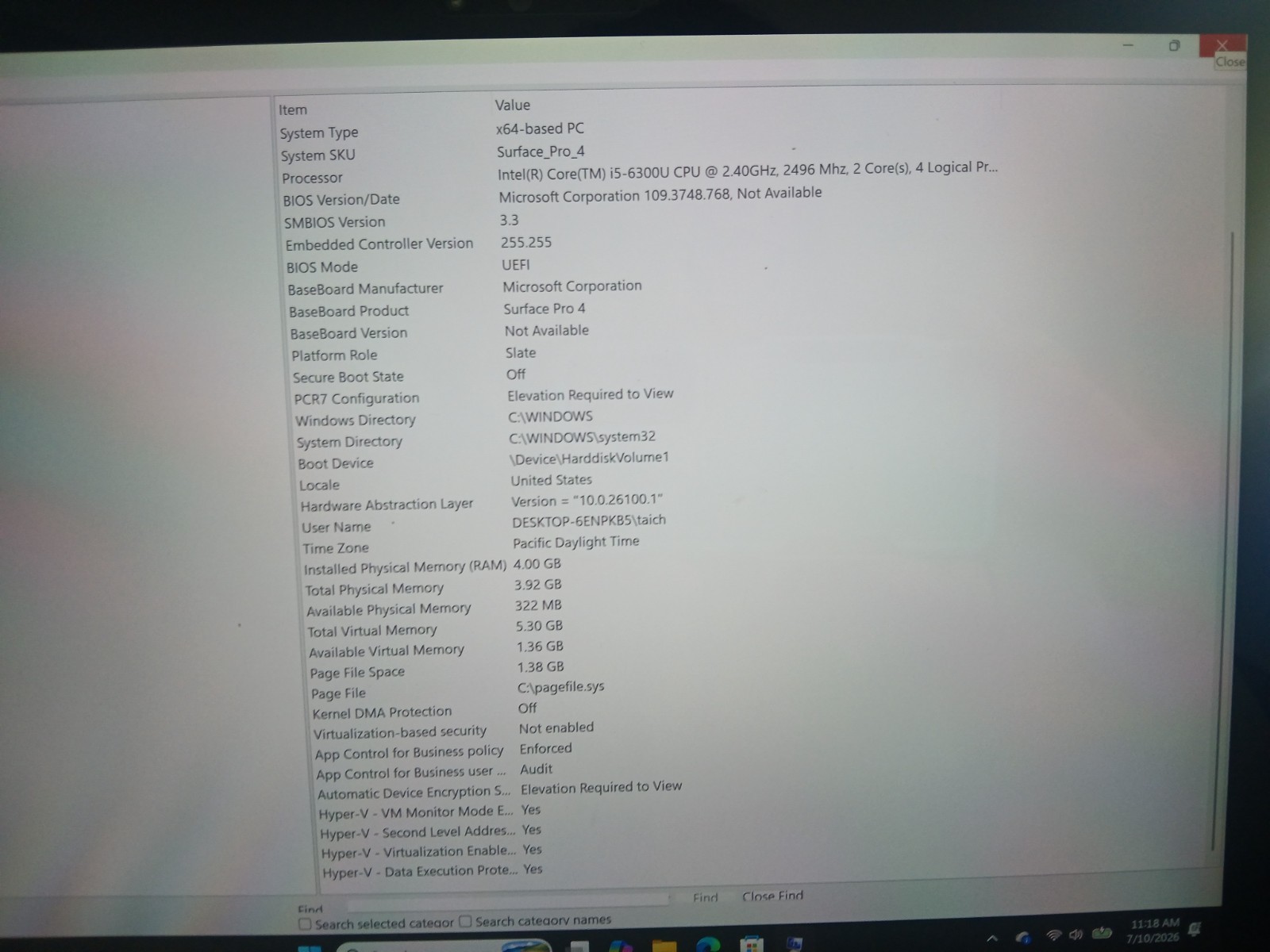 Microsoft Surface Pro 4 12.3″ i5-6300U 4GB DDR3 128GB SSD Windows 11 (working)
