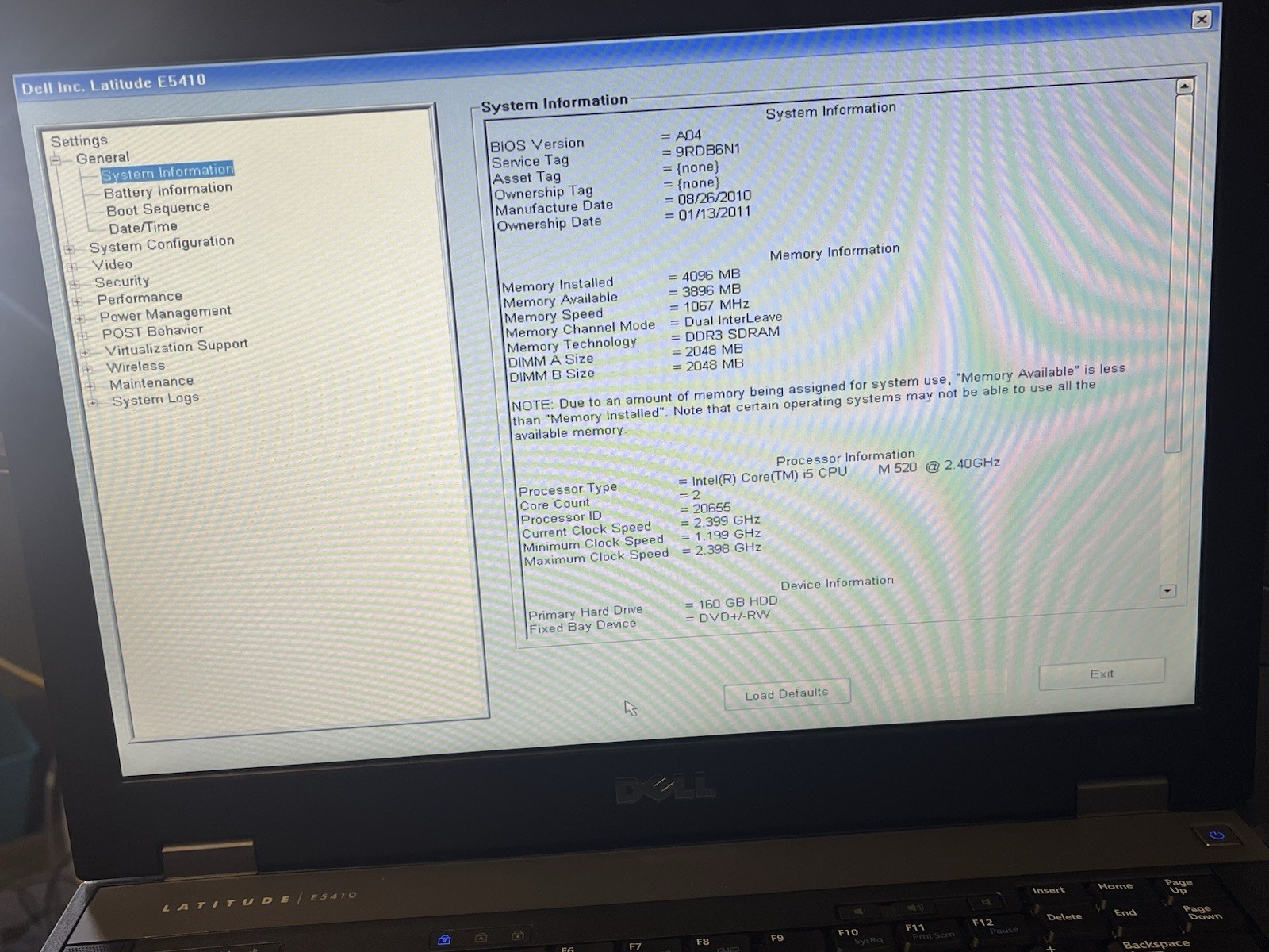 Dell Latitude E5410 i5 M 520 2.40GHz 4GB RAM 160GB HDD NO OS #2