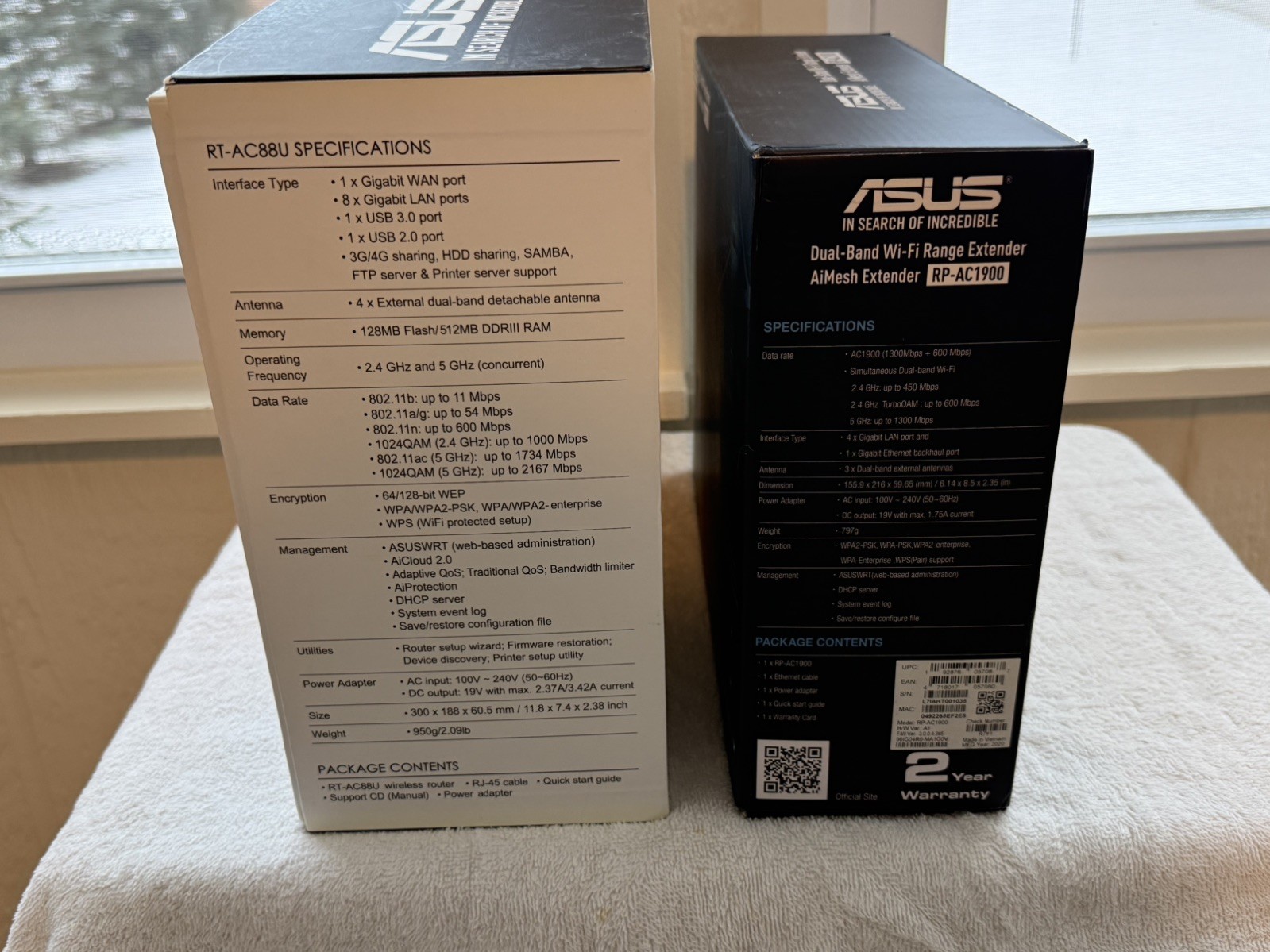 Asus RT-AC 88U WiFi Router/ Asus RP-AC 1900 WiFi Range Expander/ Motorola Modem
